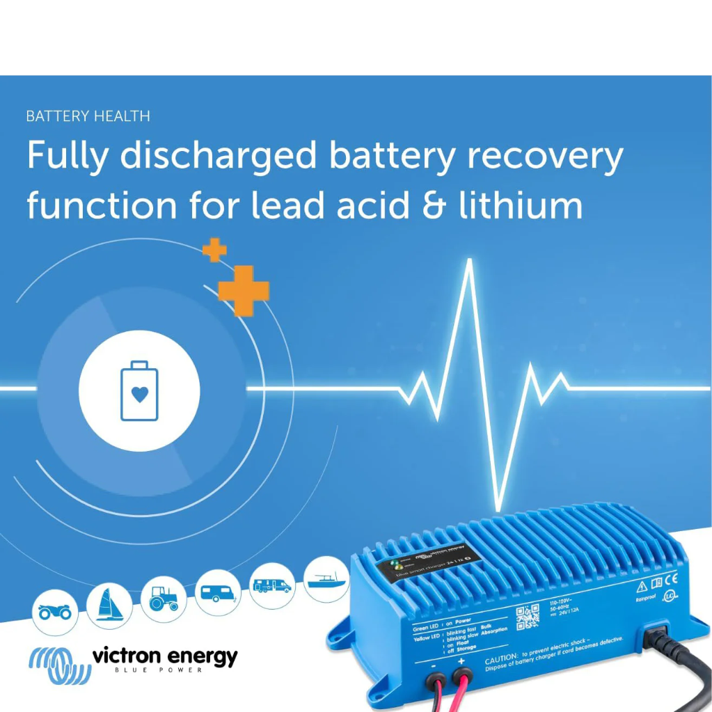 Victron Energy Blue Smart IP67 Waterproof Charger 12V/25 120V NEMA 5-15 | BPC122547106