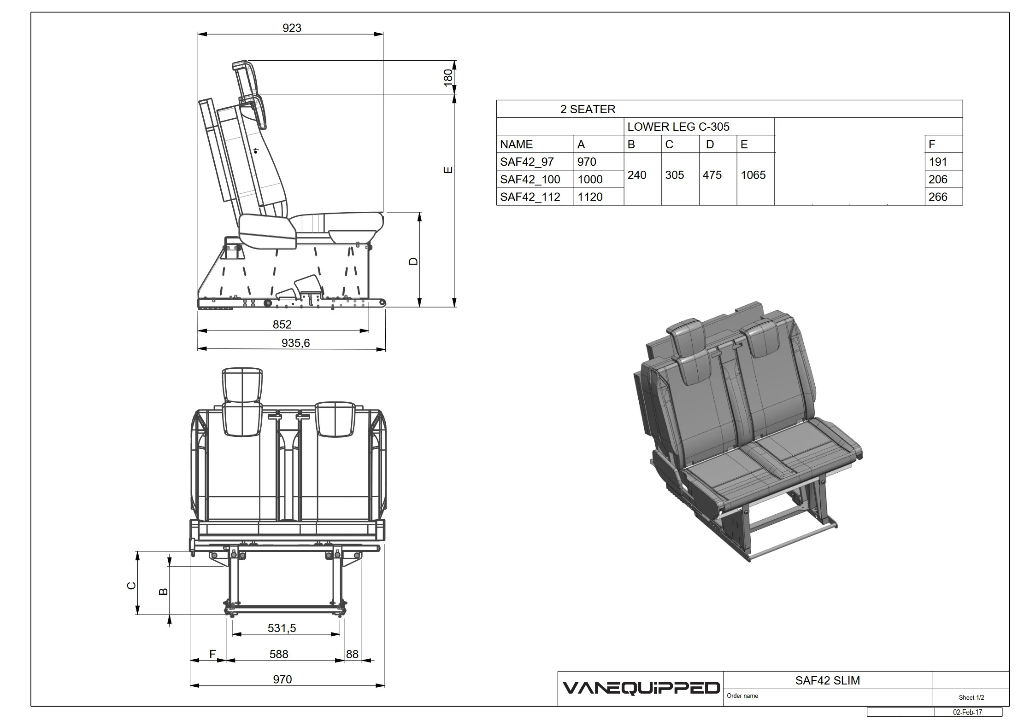 Double Seat Bed SafeTrack 2-Seater - VANEQUIPPED - TRANSPORT CANADA CERTIFIED 🇨🇦