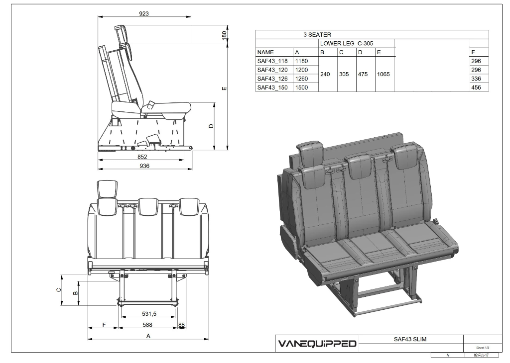 Triple Seat Bed SafeTrack 3-Seater - VANEQUIPPED - TRANSPORT CANADA CERTIFIED 🇨🇦