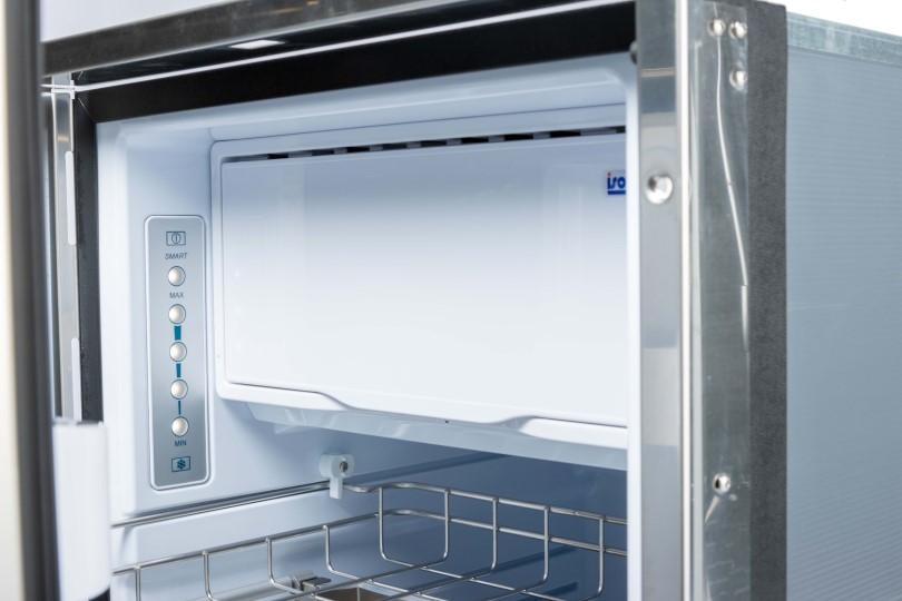 Isotherm Drawer 130 Stainless Steel Refrigerator with Freezer Compartment - AC/DC 12V, 4 - Sided Stainless Steel Flange