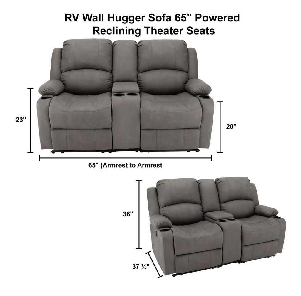 RV Wall Hugger Sofa 65" Powered Reclining Theater Seats