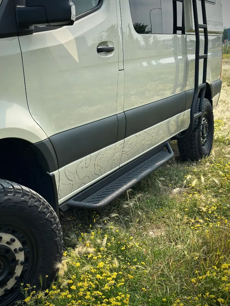 APEX Side Steps for 144 Sprinter - Short (83") Driver Side - Drop Down - Aluminum - BACKLAND EXPEDITION GEAR