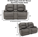 RV Wall Hugger Sofa 65" Manual Reclining Theater Seats