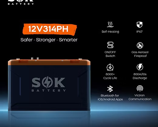 SOK – 12V 314AH Lithium Battery, Bluetooth, Self-Heating, with Victron Communication