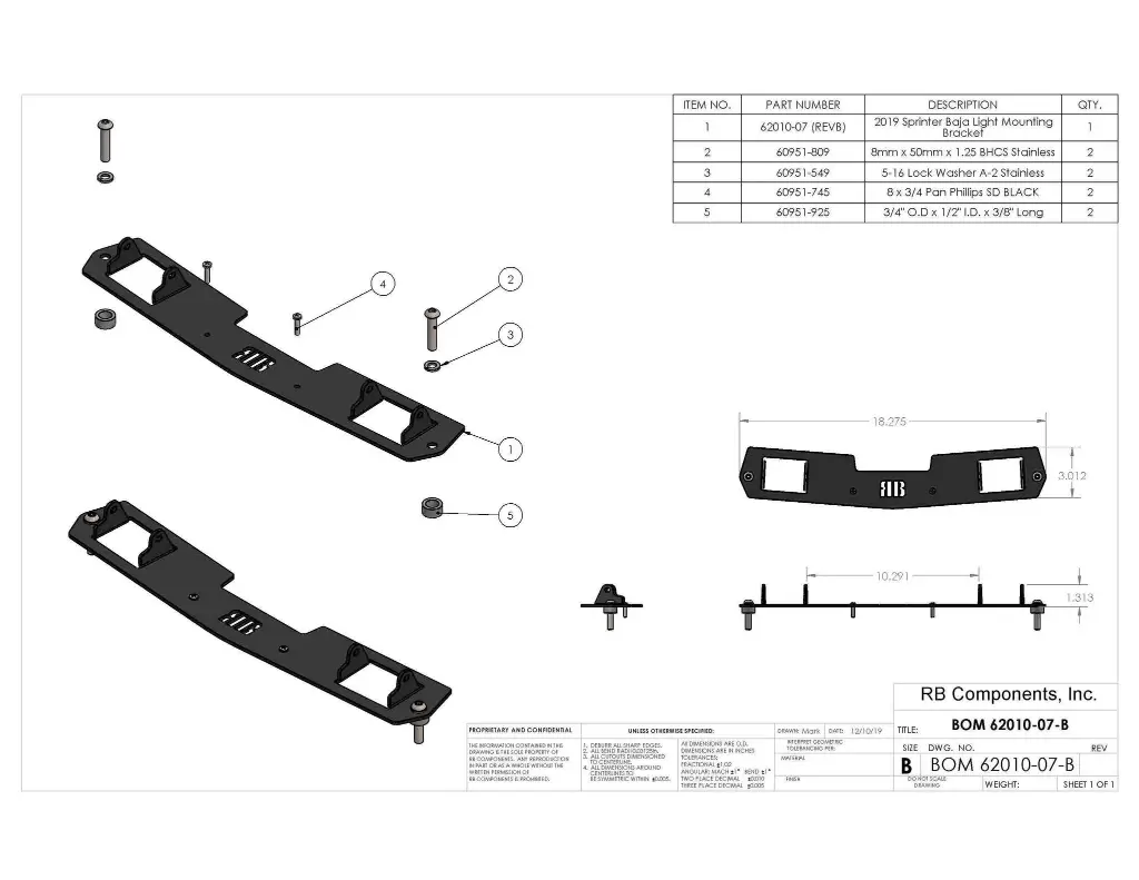 Sprinter Van 2 Light Mounting Bracket