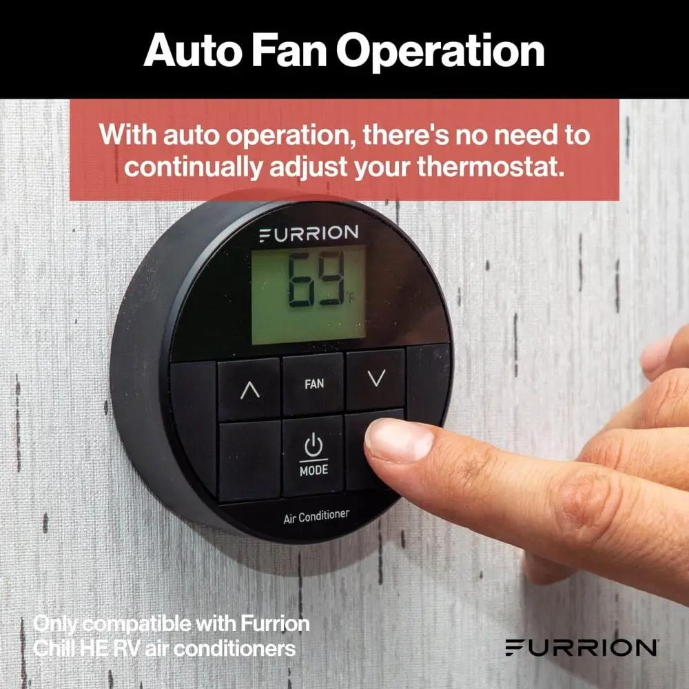 Furrion Chill® Multi-Zone Wall Thermostat - Black, 3 Fan Speeds (R32) #FACW12ESZA2-BL-AM 