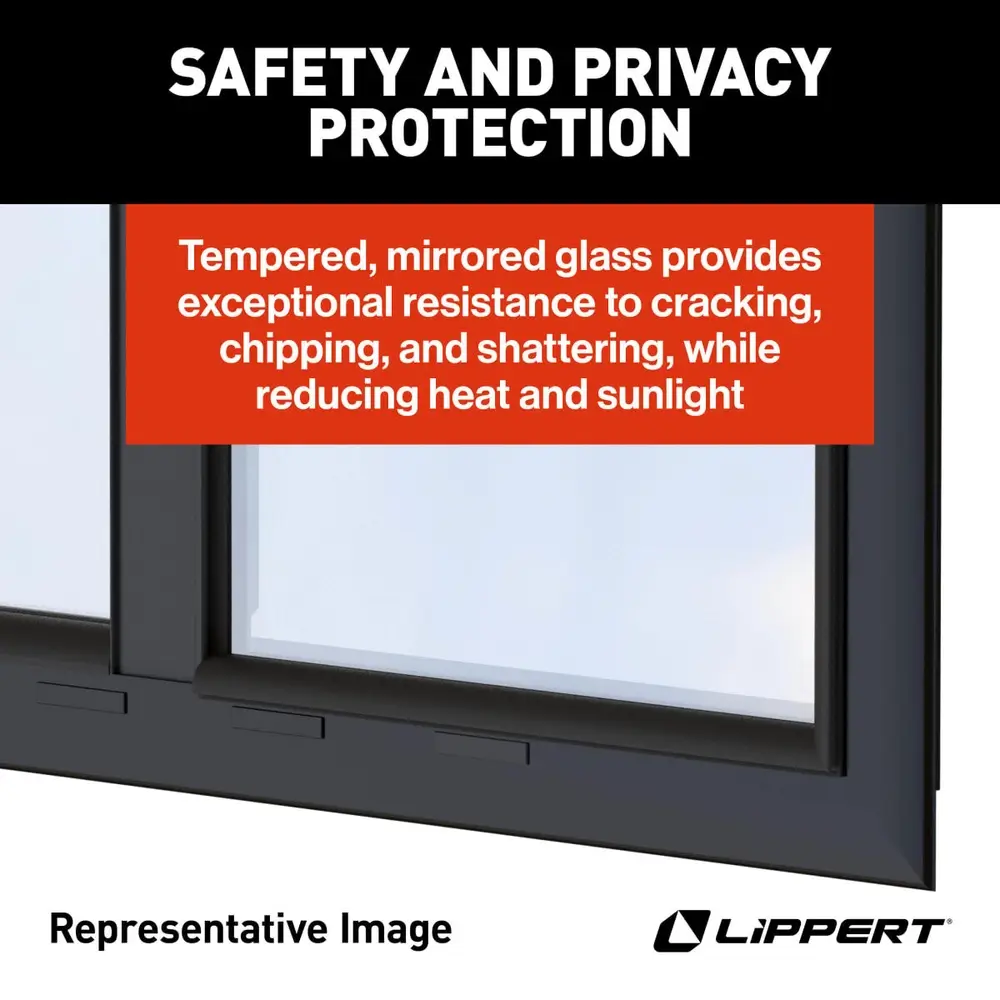 RV Window - 48"W x 36"H Horizontal Slider, Square Corner, Mirrored Glass