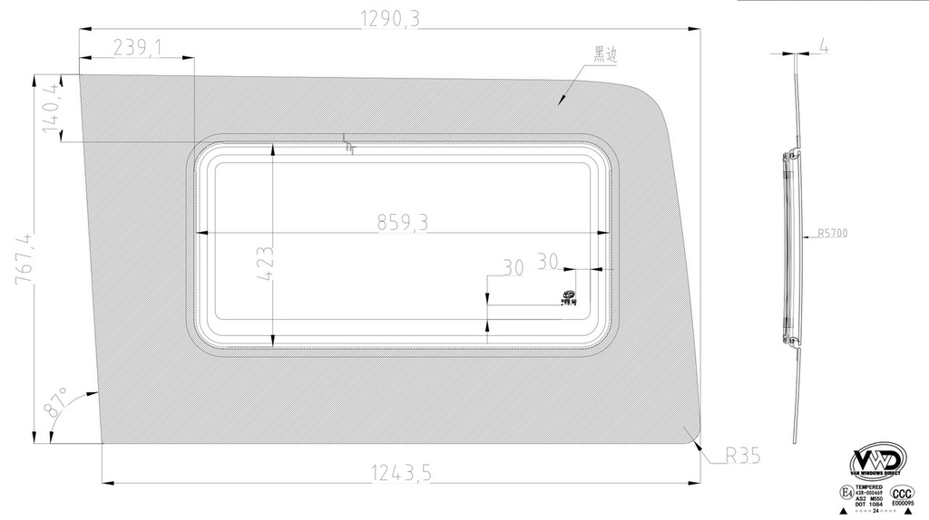 Awning window - Driver Side Rear Quarter - MERCEDES SPRINTER 170, 170 EXT
