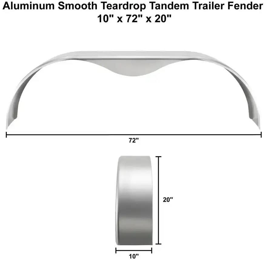 Tandem Trailer Fender 10 x 72 x 20 Aluminum Smooth Teardrop 005.webp