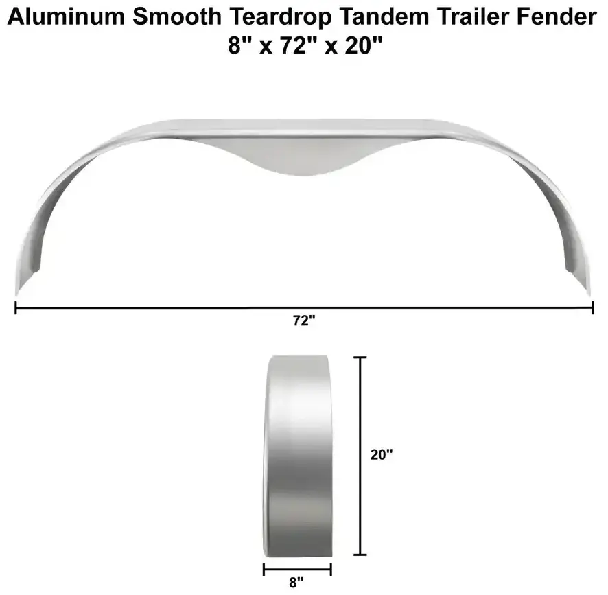Tandem Trailer Fender 8x72x20 Aluminum Smooth Teardrop  005.webp