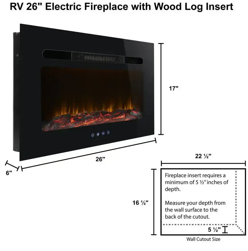 RV 26 Electric Fireplace with Wood Log Insert SKU LFP-26-L 003.webp