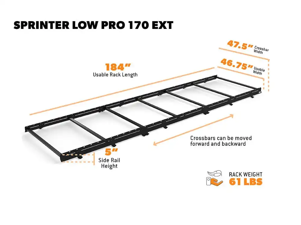 Sprinter Van Low Pro Roof Rack | 170" EXT 
