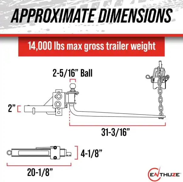 Enthuze Round Weight Distribution Hitch, 10K, With Sway Control, Ball and Chains 