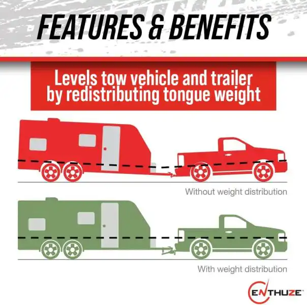 Enthuze Round Weight Distribution Hitch, 10K, With Sway Control, Ball and Chains 