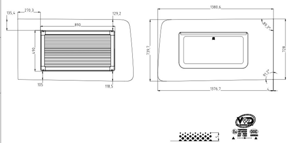 Awning window with store inside - Driver Side Sliding Door - FORD TRANSIT