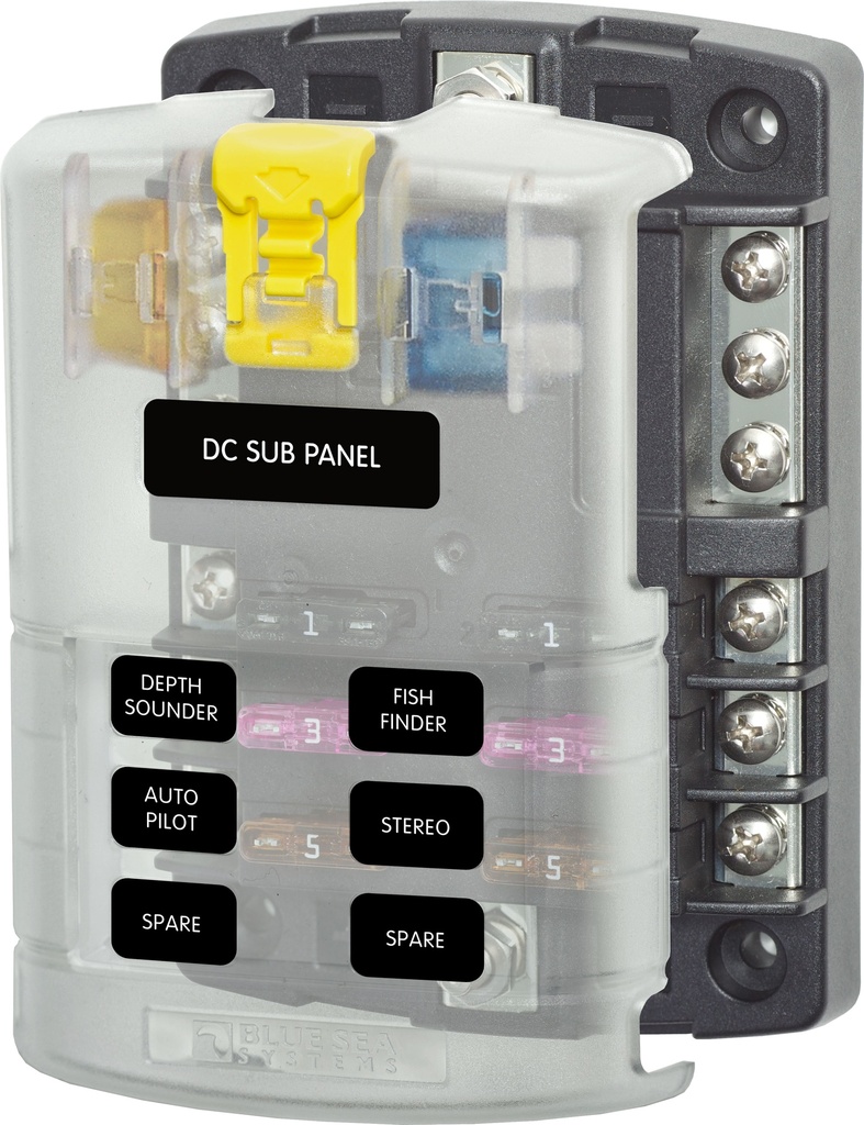  12v pannel - 6 Circuits with Negative Bus and Cover - ST Blade Fuse Block - BLUE SEA