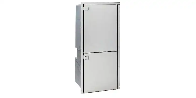 Réfrigérateur/congélateur Isotherm Cruise 195 en acier inoxydable - alimentation CA/CC, ouverture à droite ou à gauche, bride en acier inoxydable sur les 4 côtés