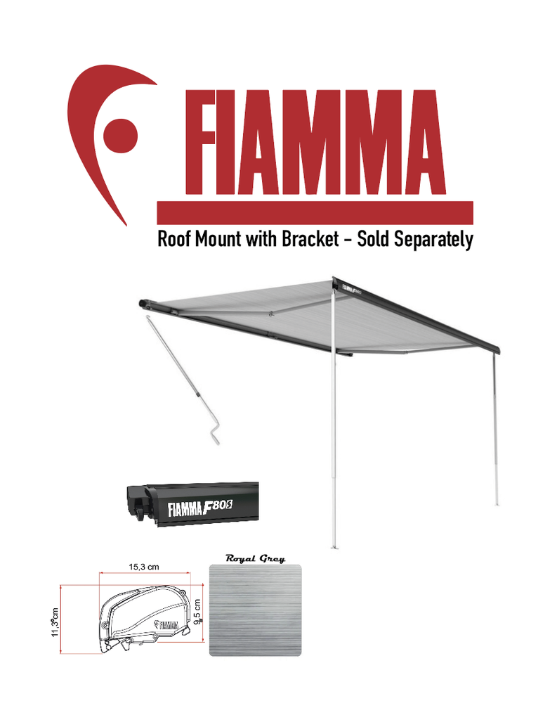 Fiamma F80S Awning - Roof Mount With Bracket Sold Separately - Royal Grey