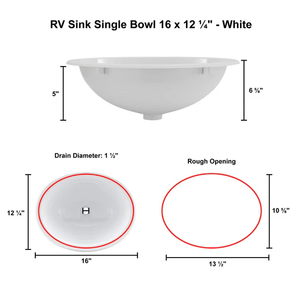 RV Sink Single Bowl 16" Long x 12 ¼"