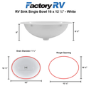 RV Sink Single Bowl 16" Long x 12 ¼"