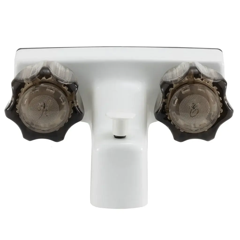 RV Shower Faucet & Bathtub Diverter | White with Smoked Handles