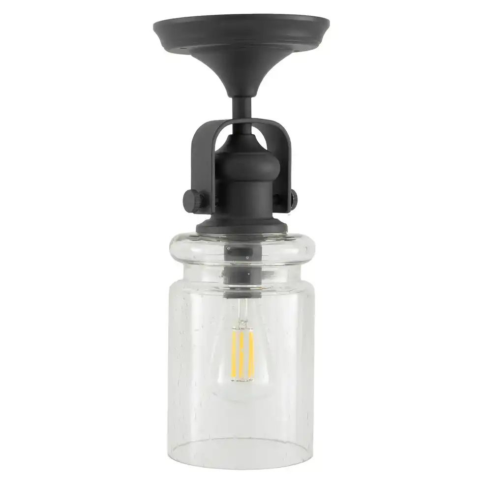 RV Ceiling Light | 12V LED Semi-Flush Matte Black Glass