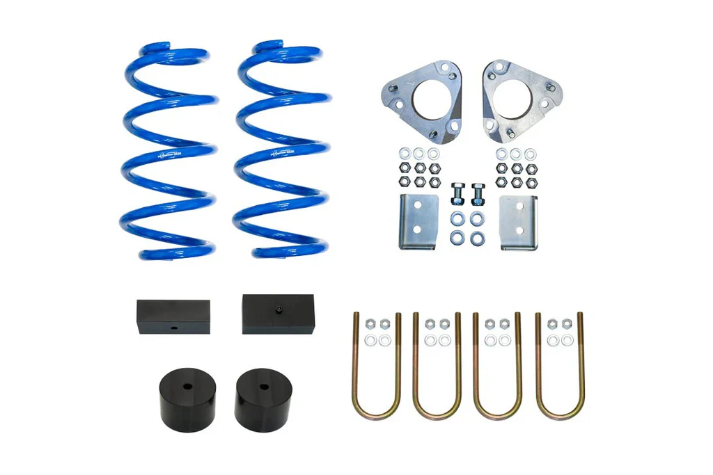KIT DE RELEVAGE TOPO 2 POUCES AVANT ET ARRIÈRE - FORD TRANSIT 2015-2017, RESSORTS HÉLICOÏDAUX BLEUS - Van Compass