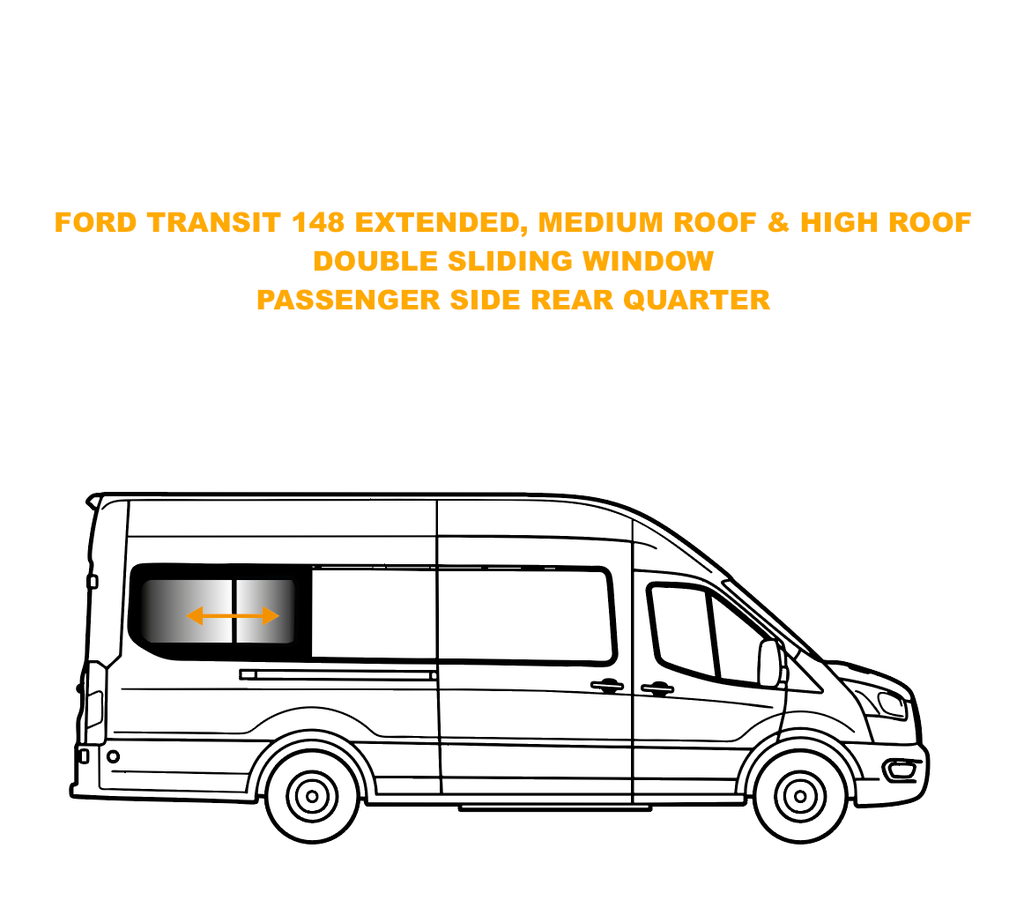 VWD Double-Sliding Van Window (T905366R) — Ford Transit 148 EXT (Passenger Side Rear Quarter)