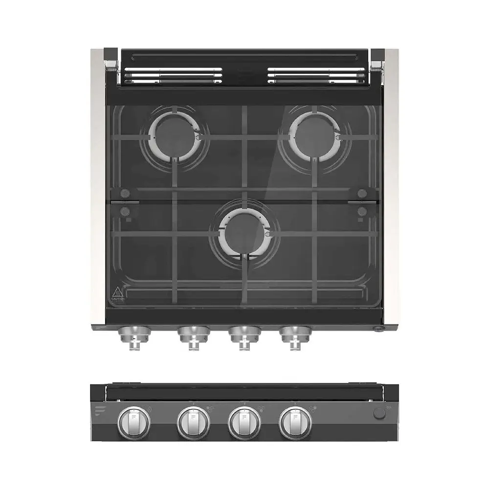 Furrion 3-Burner Gas RV Cooktop with Glass Cover - 20" Black, Push-Button