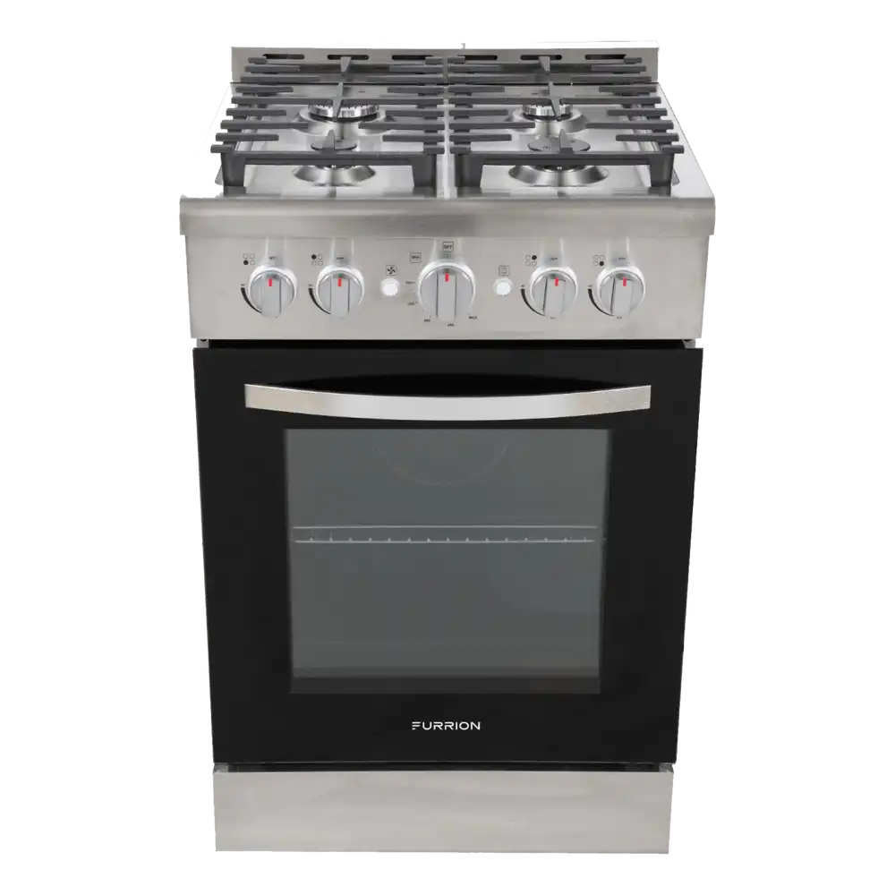 FURRION 24" RV STAINLESS FREESTANDING GAS RANGE WITH BLACK GLASS OVEN DOOR 