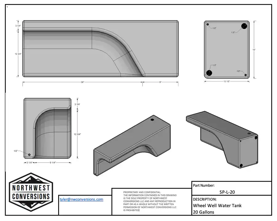 NW Conversions 20 Gallon Wheel Well Water Tank - Left (SP-L-20) 