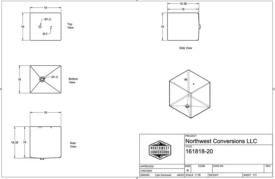 NW Conversions 20 Gallon Galley Water Tank (Fresh/Grey) 
