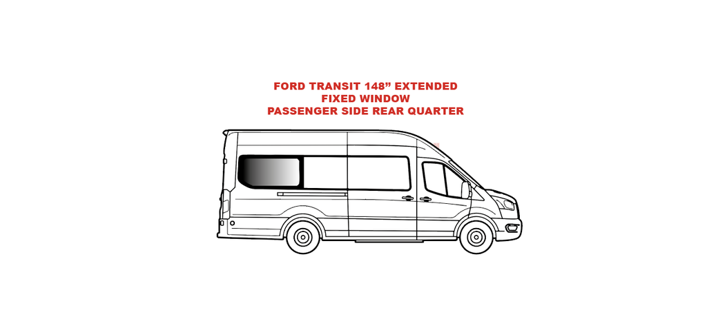 VWD Ford Transit Van Window Medium / High Roof 2015+ Passenger Side Rear Quarter 148" EXT WB - DTT18006