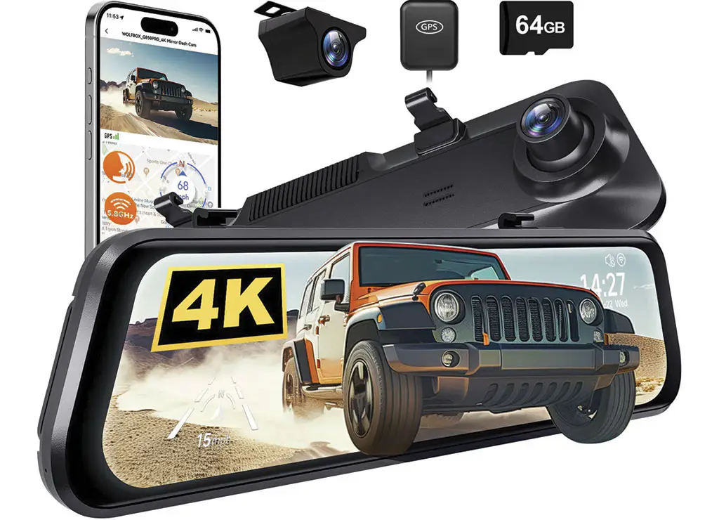 WOLFBOX G900 TriPro Bumper Version – Rétroviseur caméra 4K à 3 canaux