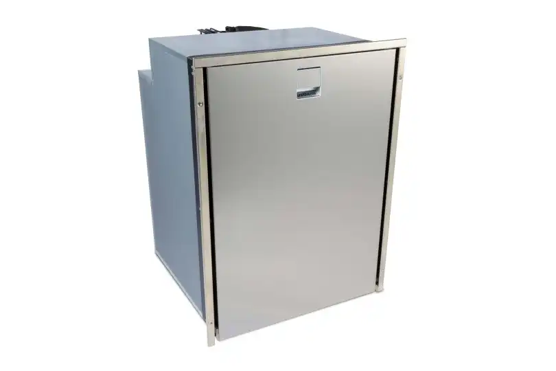 Réfrigérateur Isotherm à tiroir 85 en acier inoxydable avec compartiment congélateur – alimentation CA/CC, bride en acier inoxydable sur les 4 côtés