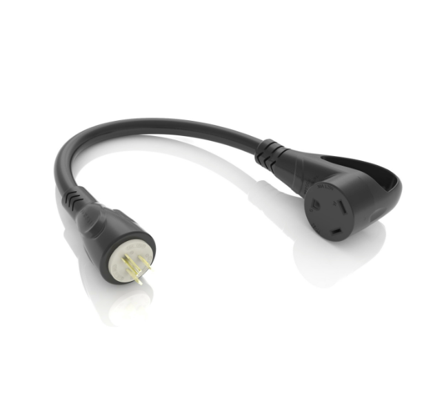 Furrion Pigtail Adapter - 30A Connector to 20A Plug, Black