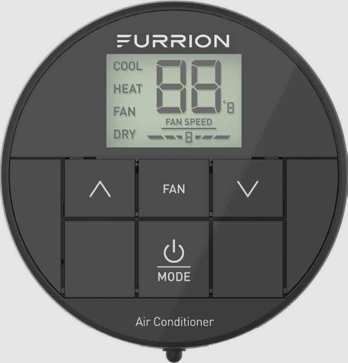 Furrion Chill® Standard Single-Zone Backlit LED RV Wall Thermostat - 2 Fan Speeds, Black (R410A Refrigerant Compatible)