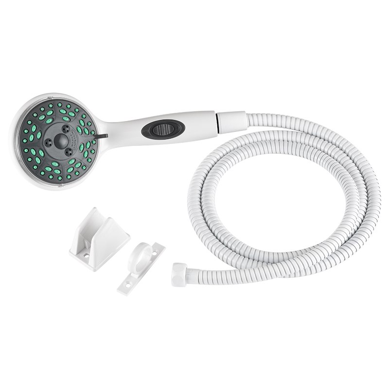 Shower Head; Hand Held; Four  White; With 60 Inch Stainless Steel Hose