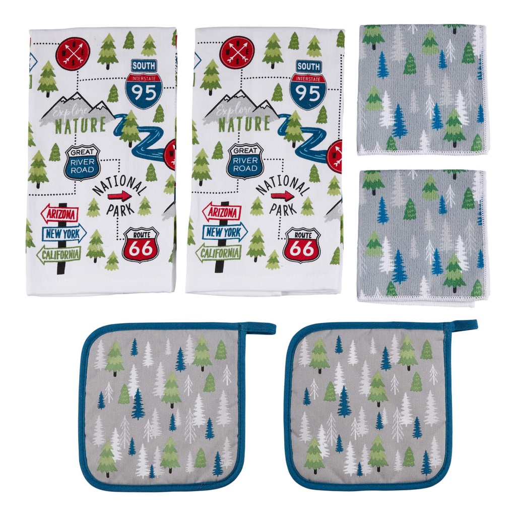 Road Sign Kitchen Towel & Potholder Set - 6 Pieces