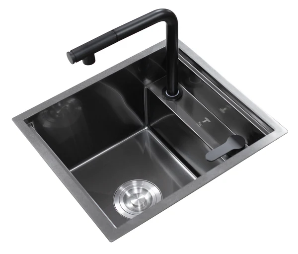 Space-Saving Camper Van/Truck RV Sink - Black Stainless Steel with Hideaway Faucet