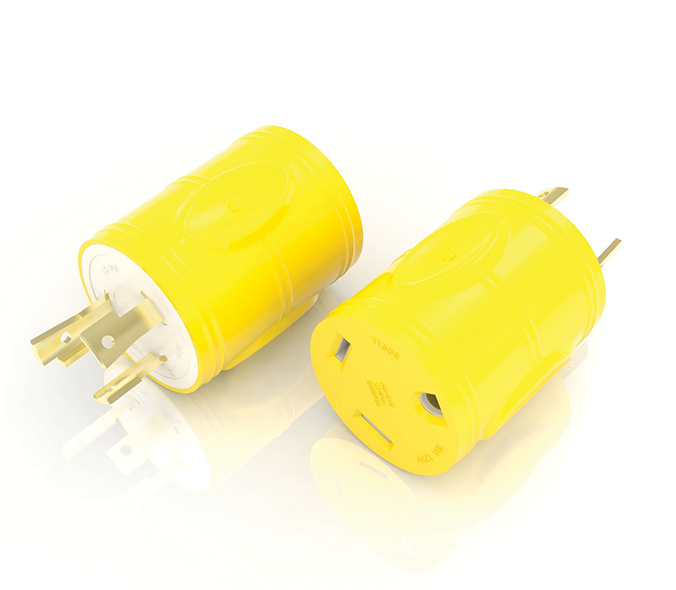 RV Adapter, 30A RV conn TT-30R (F) - 30A plug L5-30P (M), Yellow