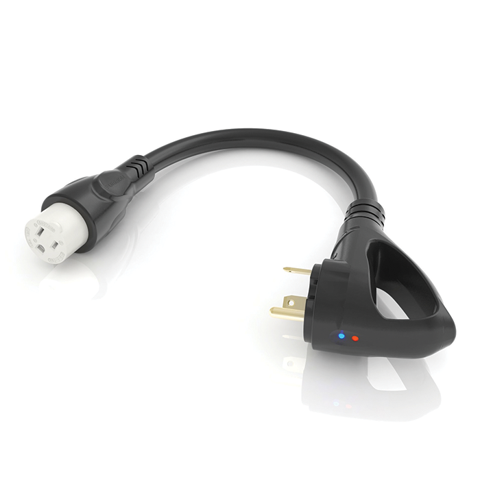 Furrion Pigtail Adapter - 15A Connector to 30A Plug, Black